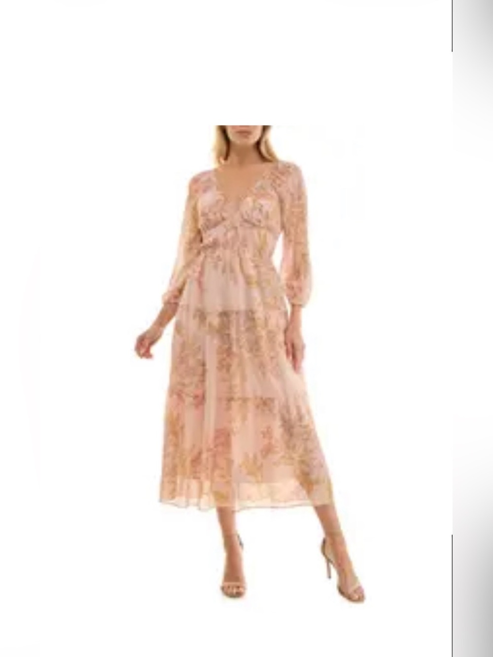 Socialite Floral Tiered Midi Dress in Blush Pink size small